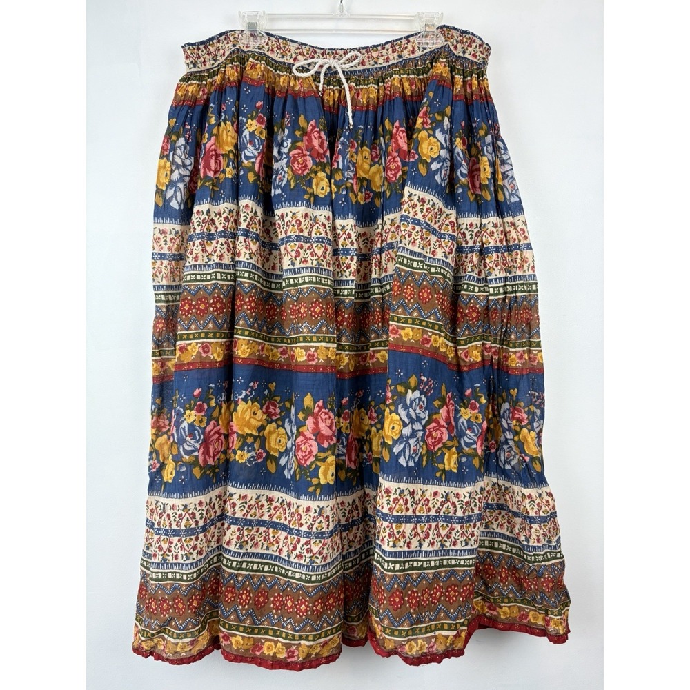 Basic Editions Maxi Skirt Womens Large Mixed Floral Boho Peasant Indie Festival